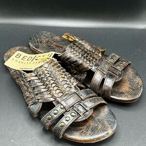 NWT Bed|Stu Braided Leather Diaz Slide Hurache Sandals in Distressed Brown Sz 9